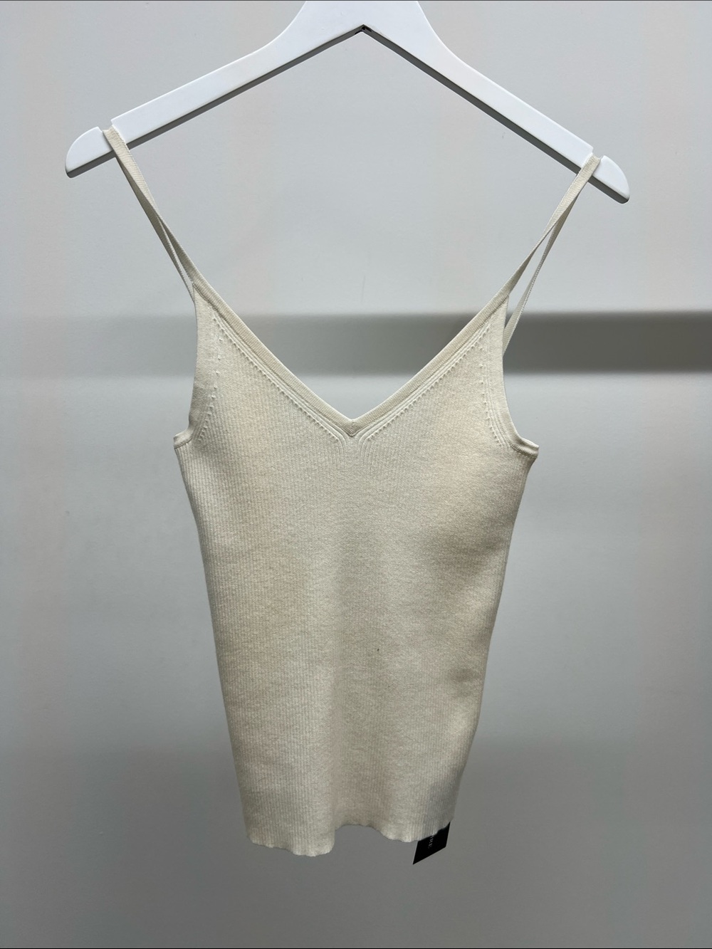 INTERMIX Ribbed V-Neck Spaghetti Strap Cami in Cream
